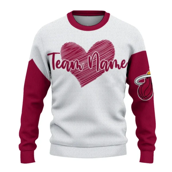 Miami Heat Sweater Custom Heart Sketch Red White Best Selling