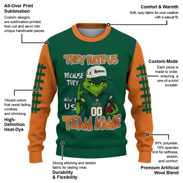 Miami Hurricanes Sweater Customized Grinch Fierce Orange New Arrival