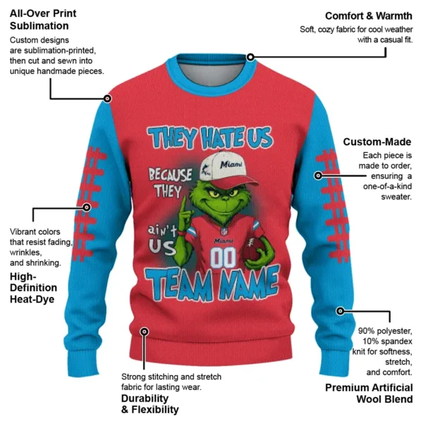 Miami Marlins Sweater Customized Grinch Fierce Blue New Arrival