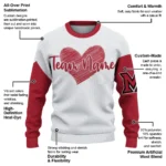 Miami Redhawks Sweater Personalized Heart Sketch Red White Best Selling