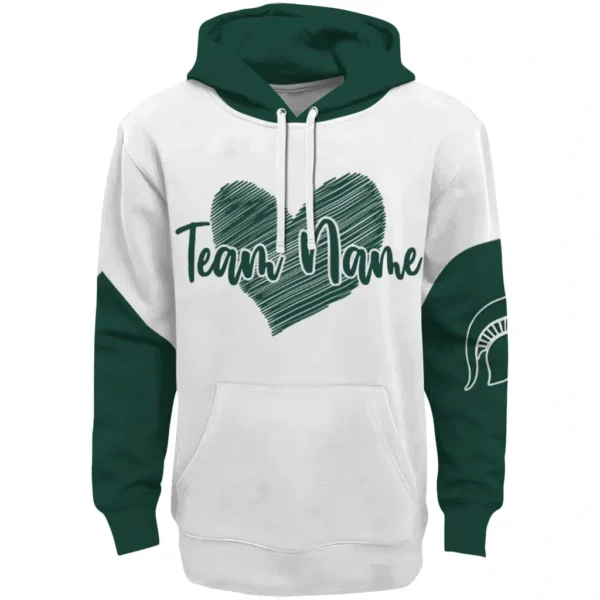 Michigan State Spartans Hoodie Personalized Scribble Heart Green White Best Selling