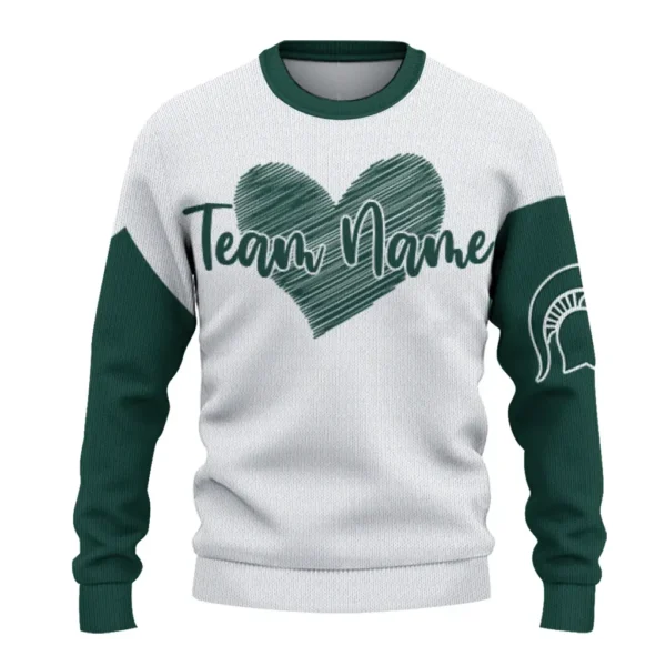 Michigan State Spartans Sweater Custom Heart Sketch Green White Best Selling