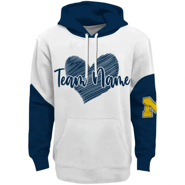 Michigan Wolverines Hoodie Custom Scribble Heart Blue White Best Selling