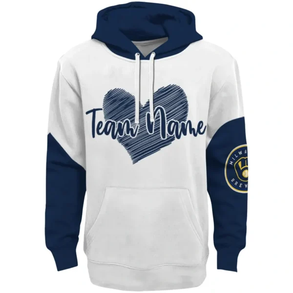 Milwaukee Brewers Hoodie Personalized Scribble Heart Navy Blue White Best Selling