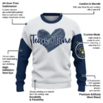 Milwaukee Brewers Sweater Custom Heart Sketch Navy Blue White Best Selling