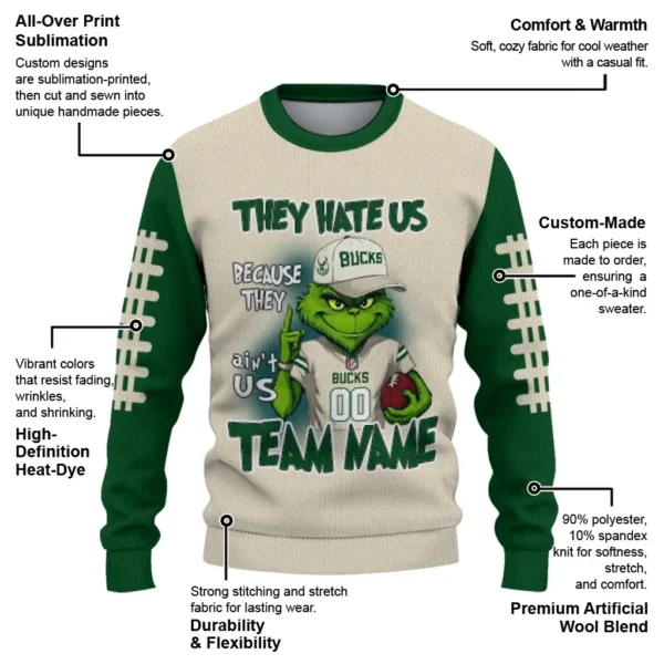Milwaukee Bucks Sweater Customized Grinch Fierce Green New Arrival