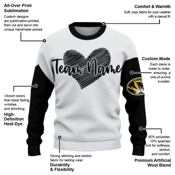 Missouri Tigers Sweater Custom Heart Sketch Black White New Arrival