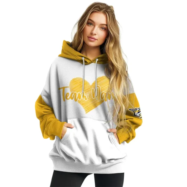 Nashville Predators Hoodie Custom Scribble Heart Gold White High Quality
