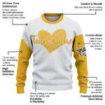 Nashville Predators Sweater Customized Heart Sketch Gold White Best Selling