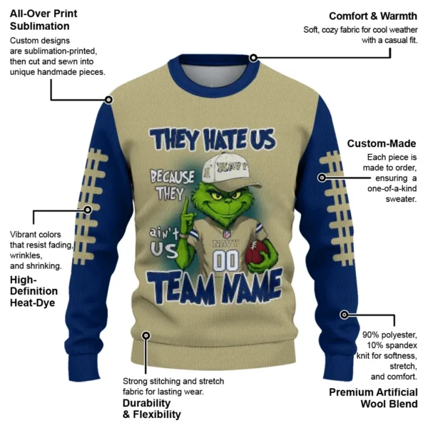 Navy Midshipmen Sweater Customized Grinch Fierce Blue New Arrival