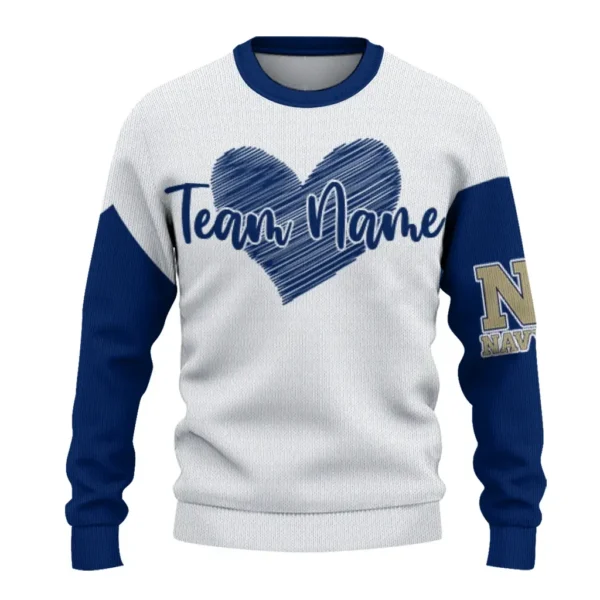 Navy Midshipmen Sweater Personalized Heart Sketch Blue White Best Selling