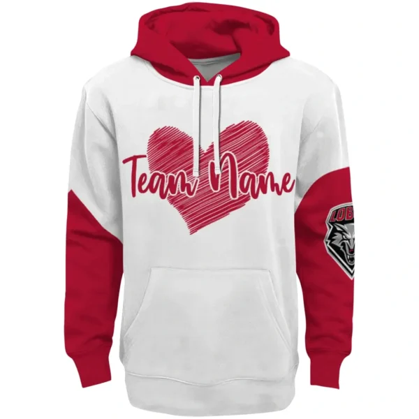 New Mexico Lobos Hoodie Personalized Scribble Heart Red White Best Selling