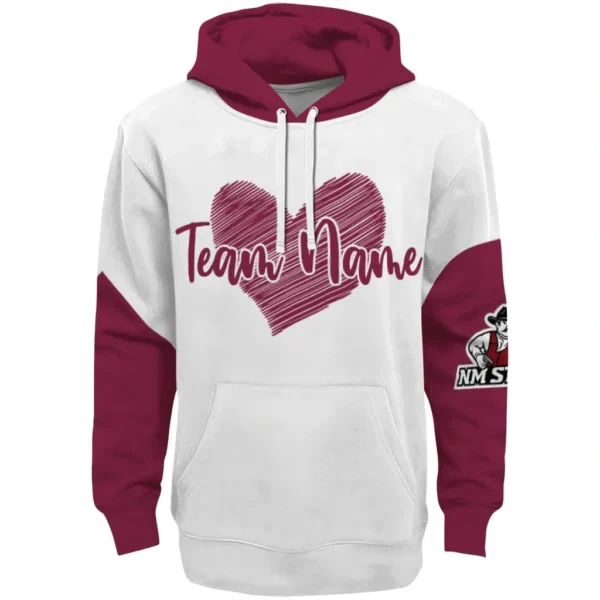 New Mexico State Aggies Hoodie Personalized Scribble Heart Crimson White Best Selling