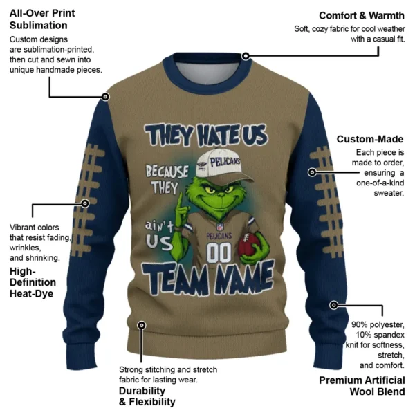 New Orleans Pelicans Sweater Customized Grinch Fierce Navy New Arrival
