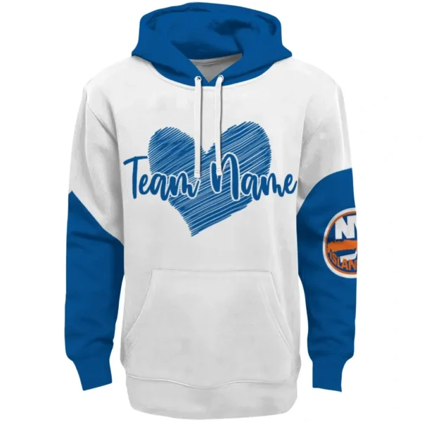 New York Islanders Hoodie Personalized Scribble Heart Blue White Best Selling