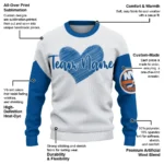 New York Islanders Sweater Custom Heart Sketch Blue White Best Selling