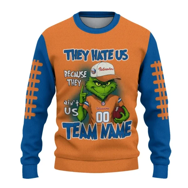 New York Islanders Sweater Personalized Grinch Fierce Blue Best Selling