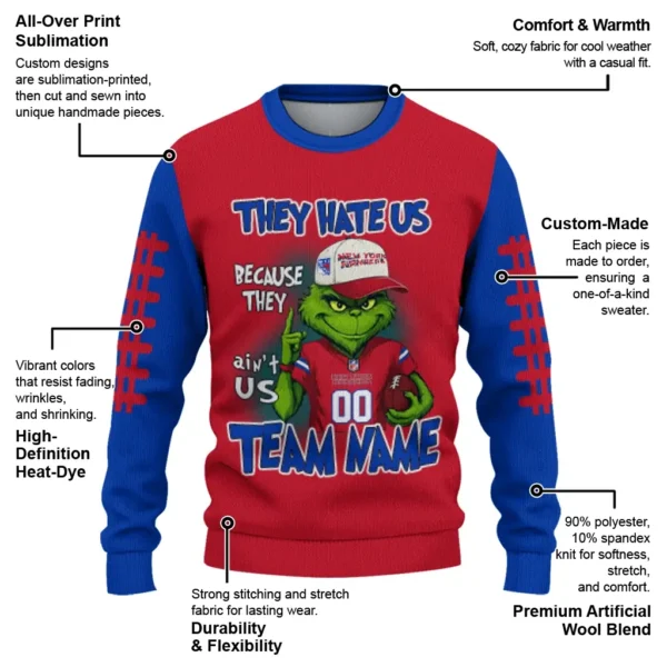New York Rangers Sweater Custom Grinch Fierce Blue New Arrival