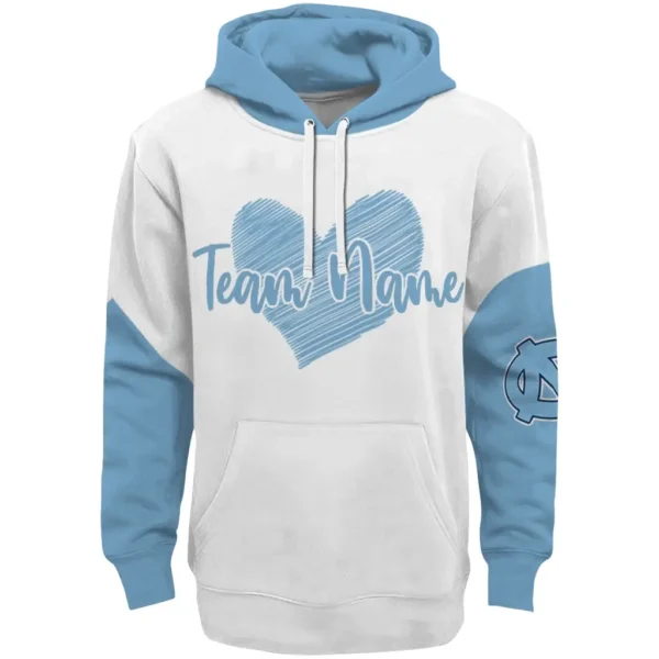 North Carolina Tar Heels Hoodie Customized Scribble Heart Light Blue White Best Selling