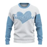 North Carolina Tar Heels Sweater Personalized Heart Sketch Light Blue White Best Selling
