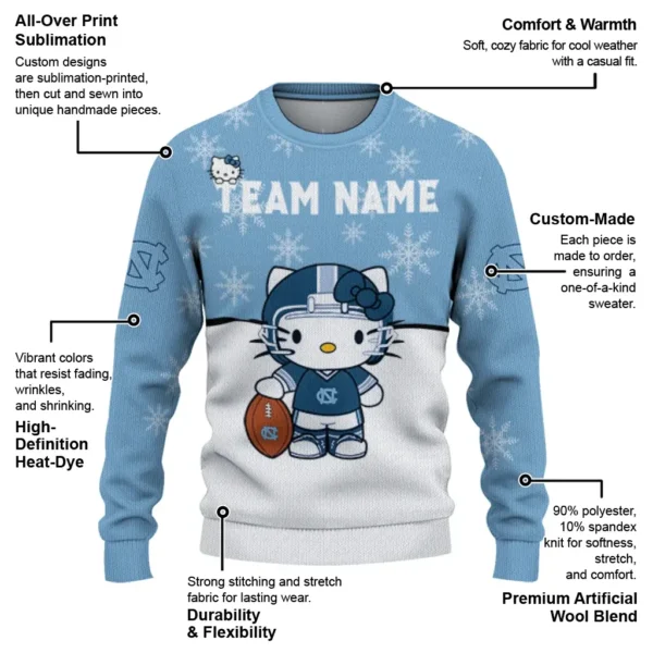 North Carolina Tar Heels Sweater Personalized Hello Kitty Light Blue New Arrival