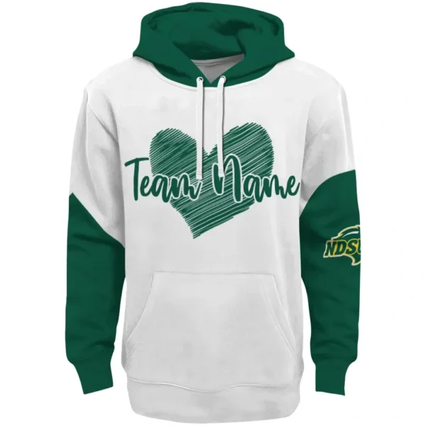 North Dakota State Bison Hoodie Personalized Scribble Heart Green White Best Selling
