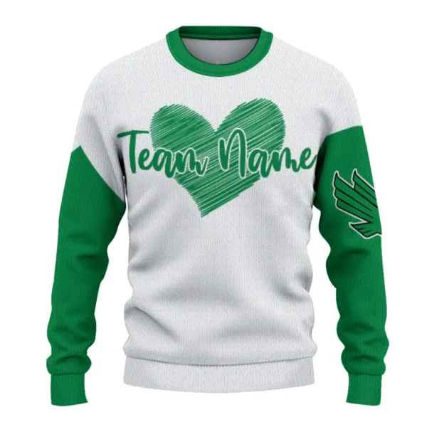 North Texas Mean Green Sweater Custom Heart Sketch Green White Best Selling
