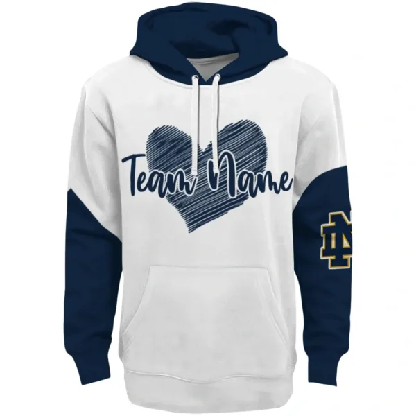 Notre Dame Fighting Irish Hoodie Personalized Scribble Heart Navy White Best Selling