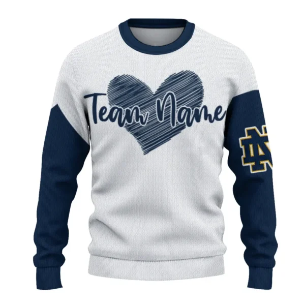 Notre Dame Fighting Irish Sweater Custom Heart Sketch Navy White Best Selling