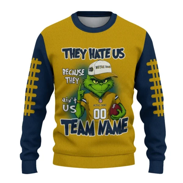 Notre Dame Fighting Irish Sweater Personalized Grinch Fierce Navy Best Selling