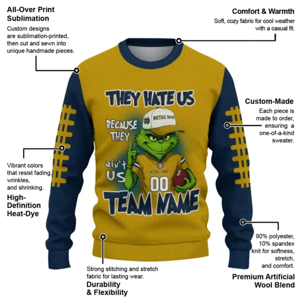Notre Dame Fighting Irish Sweater Personalized Grinch Fierce Navy New Arrival