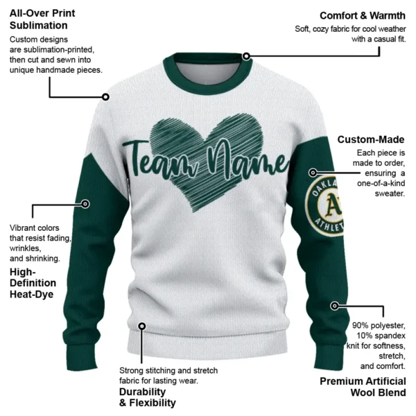 Oakland Athletics Sweater Customized Heart Sketch Green White New Arrival