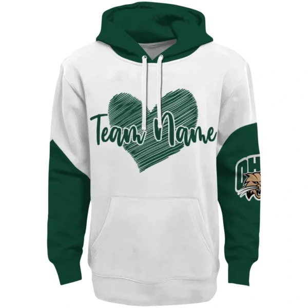 Ohio Bobcats Hoodie Customized Scribble Heart Green White Best Selling