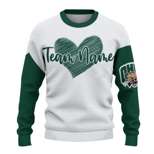 Ohio Bobcats Sweater Personalized Heart Sketch Green White Best Selling