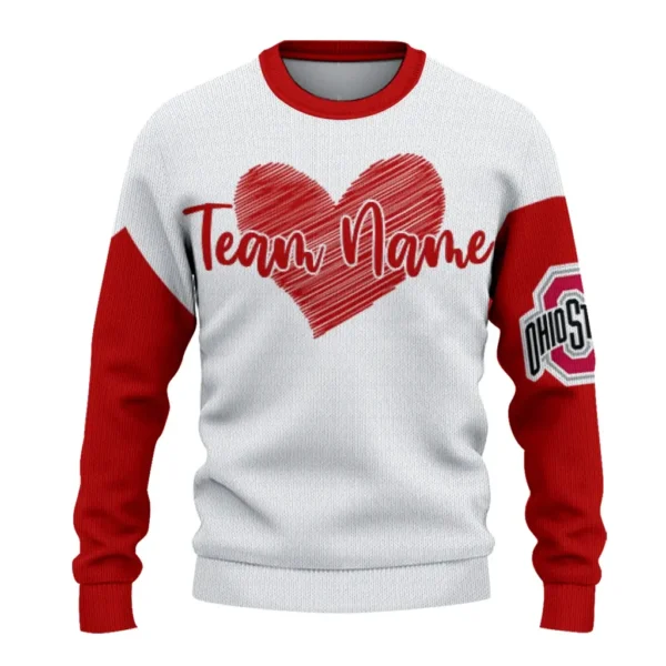 Ohio State Buckeyes Sweater Customized Heart Sketch Scarlet White Best Selling