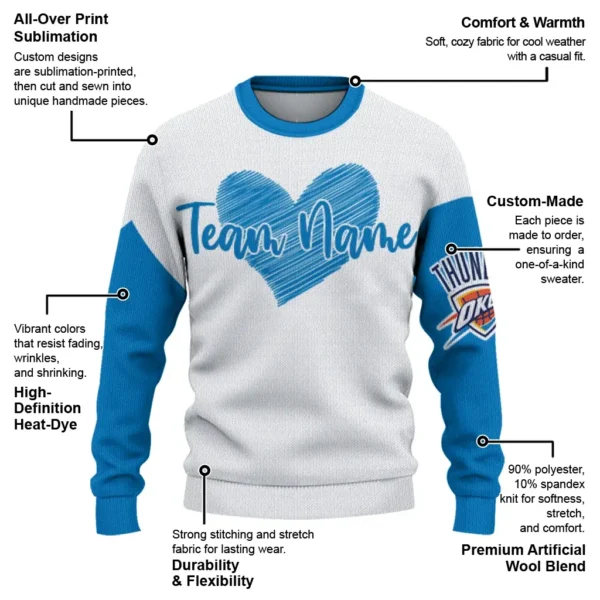 Oklahoma City Thunder Sweater Customized Heart Sketch Blue White New Arrival