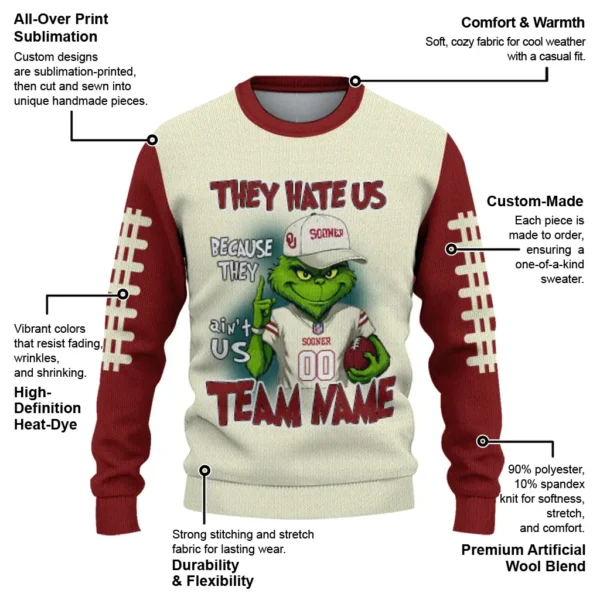 Oklahoma Sooners Sweater Customized Grinch Fierce Crimson New Arrival