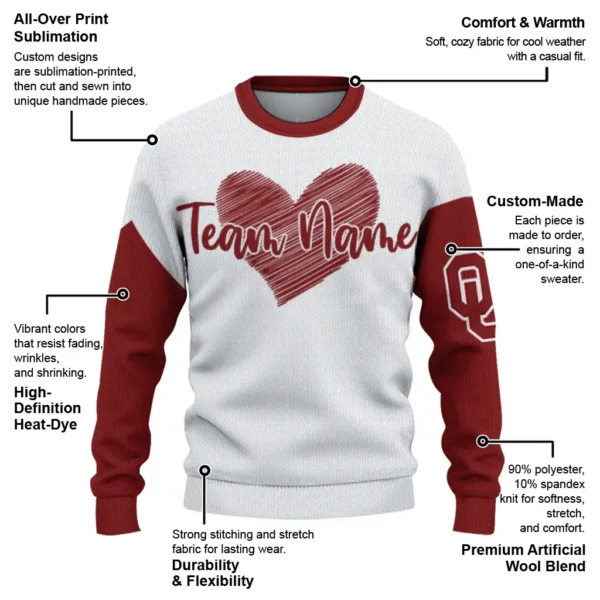 Oklahoma Sooners Sweater Personalized Heart Sketch Crimson White New Arrival