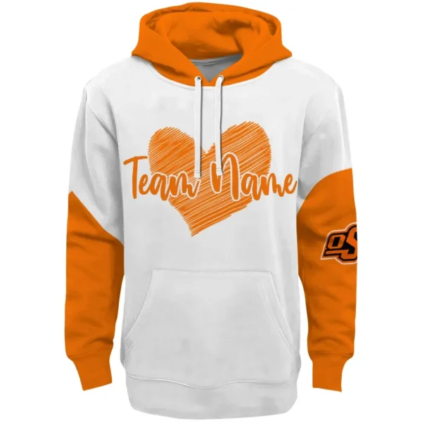 Oklahoma State Cowboys Hoodie Personalized Scribble Heart Orange White Best Selling