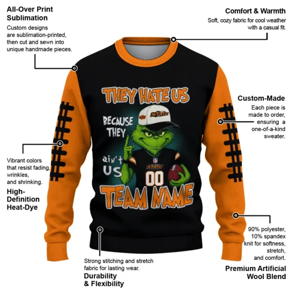 Oklahoma State Cowboys Sweater Personalized Grinch Fierce Orange New Arrival
