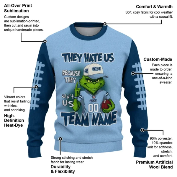 Old Dominion Monarchs Sweater Personalized Grinch Fierce Blue New Arrival