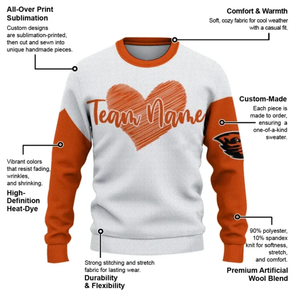 Oregon State Beavers Sweater Personalized Heart Sketch Orange White New Arrival