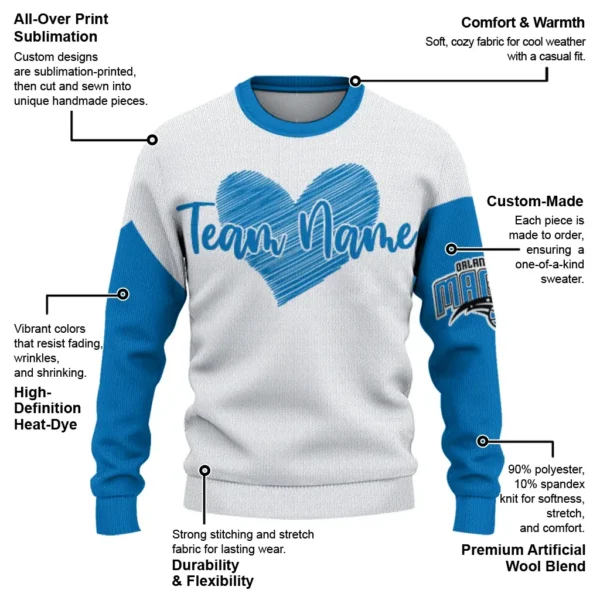 Orlando Magic Sweater Customized Heart Sketch Blue White New Arrival