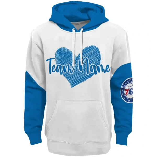 Philadelphia 76ers Hoodie Customized Scribble Heart Blue White Best Selling
