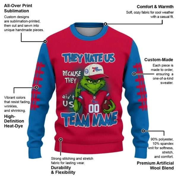 Philadelphia 76ers Sweater Customized Grinch Fierce Blue New Arrival