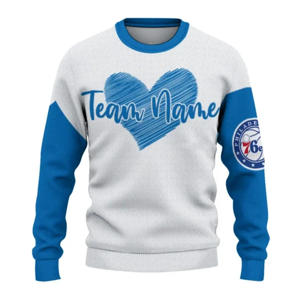 Philadelphia 76ers Sweater Personalized Heart Sketch Blue White Best Selling