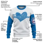 Philadelphia 76ers Sweater Personalized Heart Sketch Blue White Best Selling