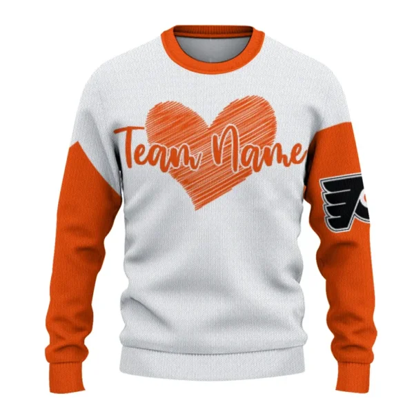 Philadelphia Flyers Sweater Custom Heart Sketch Orange White Best Selling