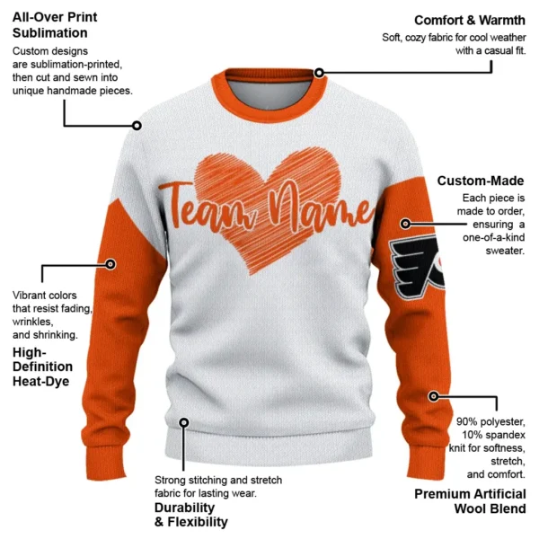 Philadelphia Flyers Sweater Custom Heart Sketch Orange White New Arrival