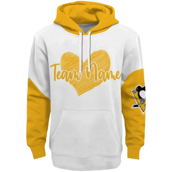 Pittsburgh Penguins Hoodie Custom Scribble Heart Yellow White Best Selling